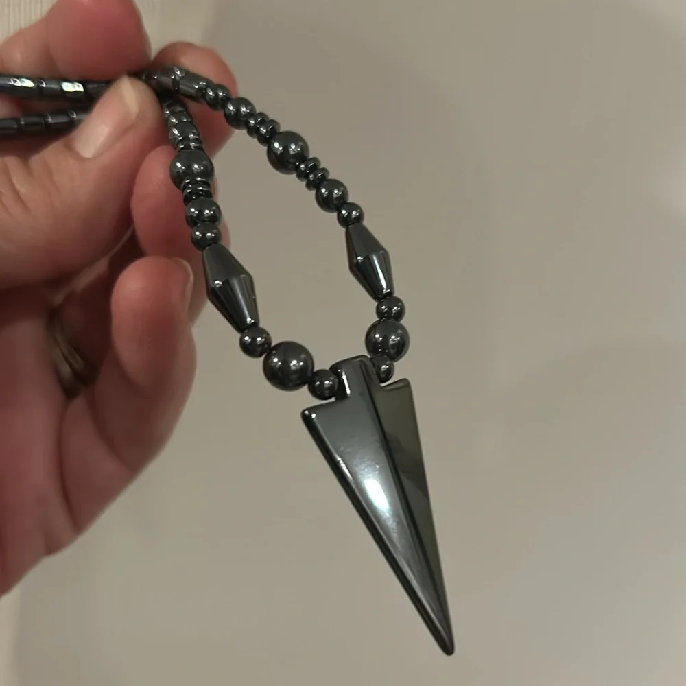 Hematite Bead Necklace with Arrow Head Pendant